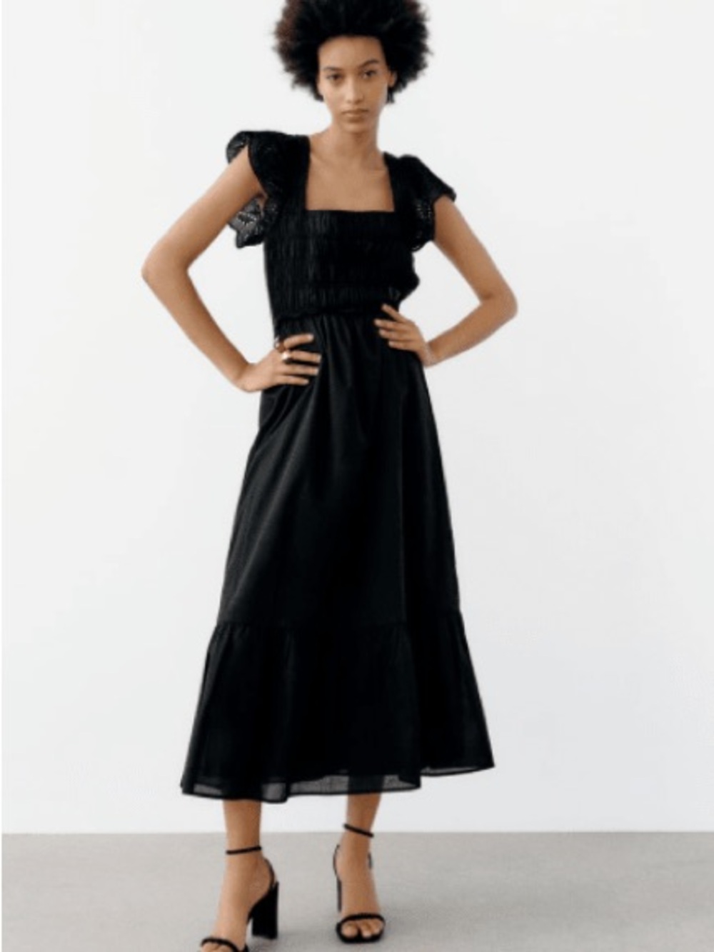 Zara Black Maxi Dress with Lace Cap Sleeves
